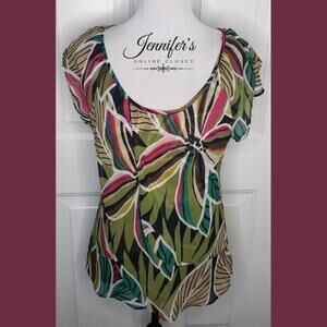3/$25 Worthington Women's Floral Scoop Neck Cap Sleeve Blouse Size Large